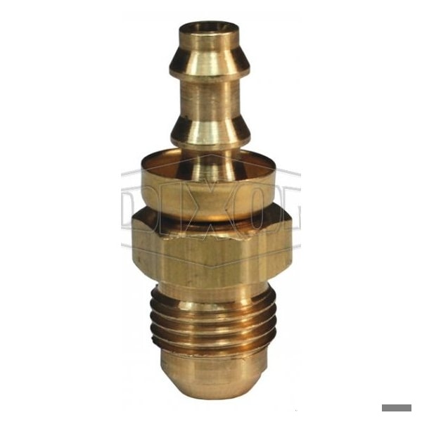 Dixon Hose Barb Fitting with Brass Cap, 7/16-20 x 1/4 in Nominal, 37Deg Male JIC x Push-On Hose Barb End S 2860812CBC - main